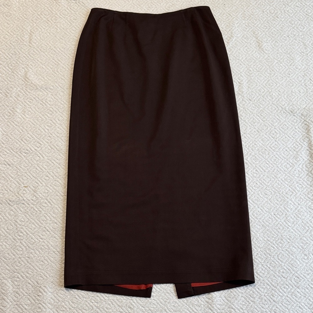 Linda Allard Ellen Tracy 100%Pure Wool Lined Dark Brown Pencil Skirt Sz 12